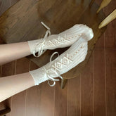 Frilly Socks Womens | Ankle Socks with Ribbon | Vintage Lace Socks - KawaSocks